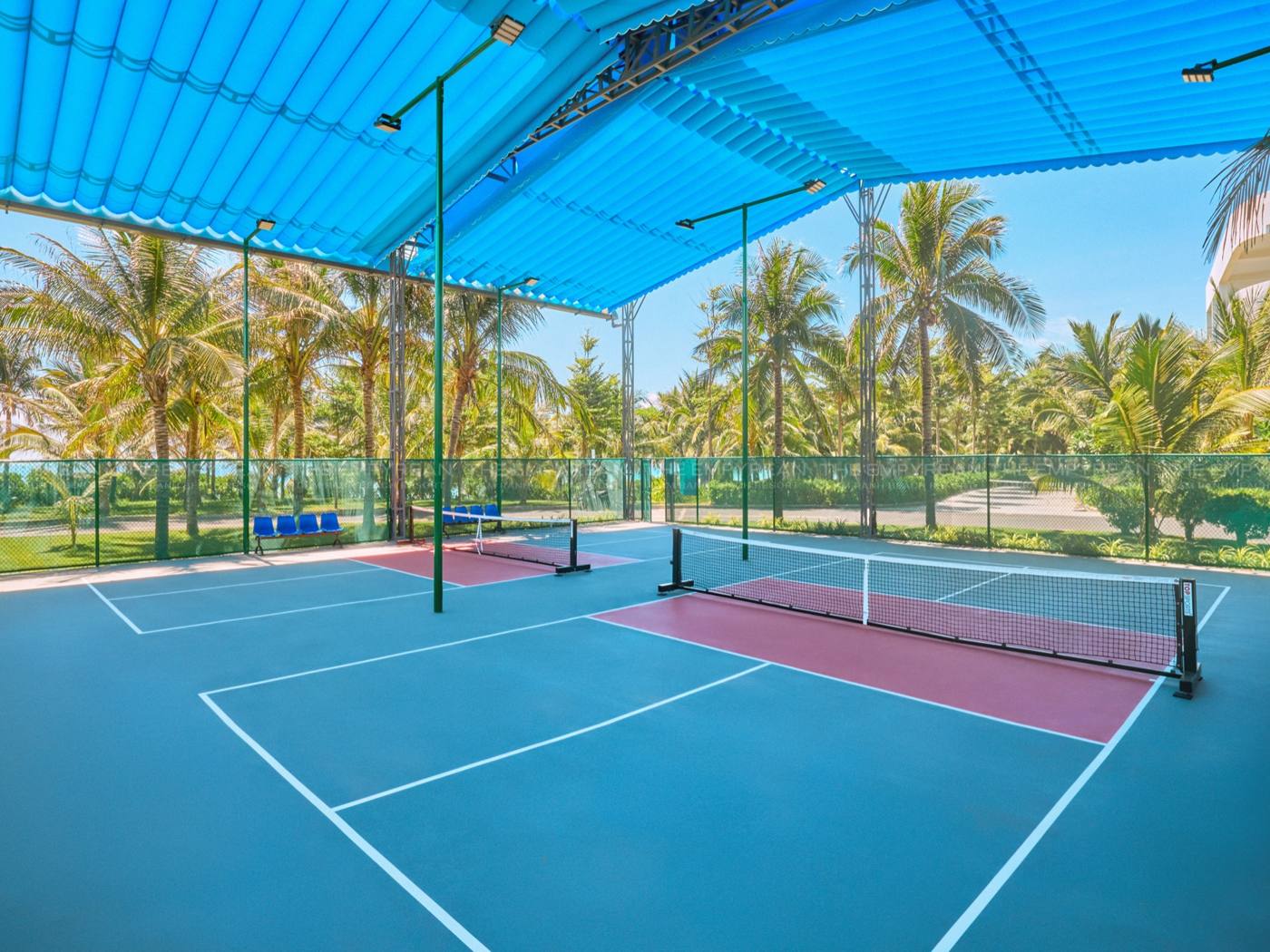 Pickleball court with nets